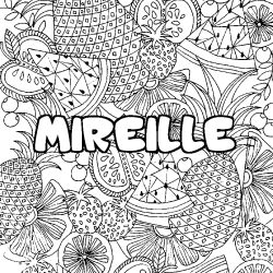 Coloring page first name MIREILLE - Fruits mandala background