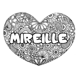 Coloring page first name MIREILLE - Heart mandala background