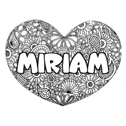 Coloring page first name MIRIAM - Heart mandala background