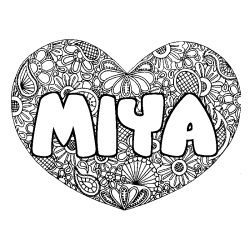 Coloring page first name MIYA - Heart mandala background