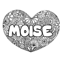Coloring page first name MOISE - Heart mandala background
