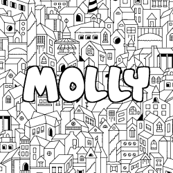 Coloring page first name MOLLY - City background