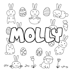 Coloring page first name MOLLY - Easter background