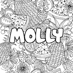 Coloring page first name MOLLY - Fruits mandala background