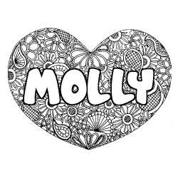 Coloring page first name MOLLY - Heart mandala background