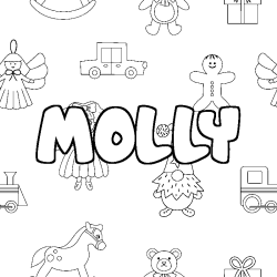 Coloring page first name MOLLY - Toys background