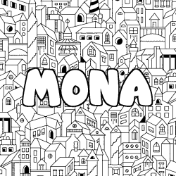 Coloring page first name MONA - City background