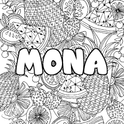 Coloring page first name MONA - Fruits mandala background