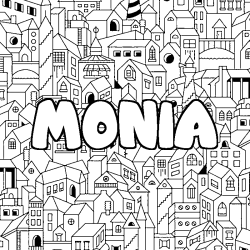 Coloring page first name MONIA - City background