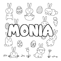 Coloring page first name MONIA - Easter background