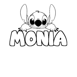 Coloring page first name MONIA - Stitch background