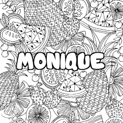 Coloring page first name MONIQUE - Fruits mandala background