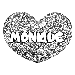Coloring page first name MONIQUE - Heart mandala background