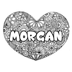 Coloring page first name MORGAN - Heart mandala background