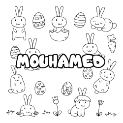 Coloring page first name MOUHAMED - Easter background