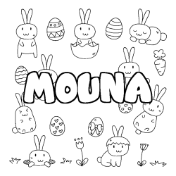 Coloring page first name MOUNA - Easter background