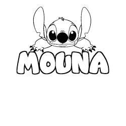 Coloring page first name MOUNA - Stitch background