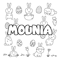 Coloring page first name MOUNIA - Easter background