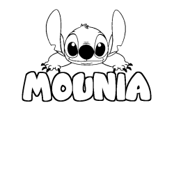 Coloring page first name MOUNIA - Stitch background