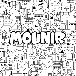 Coloring page first name MOUNIR - City background