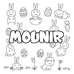Coloring page first name MOUNIR - Easter background