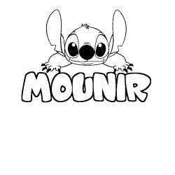 Coloring page first name MOUNIR - Stitch background