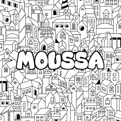 Coloring page first name MOUSSA - City background