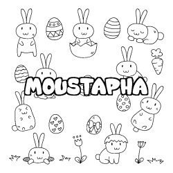 Coloring page first name MOUSTAPHA - Easter background