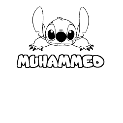 Coloring page first name MUHAMMED - Stitch background