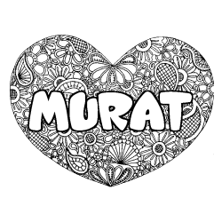 Coloring page first name MURAT - Heart mandala background