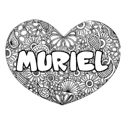 Coloring page first name MURIEL - Heart mandala background