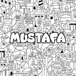 Coloring page first name MUSTAFA - City background