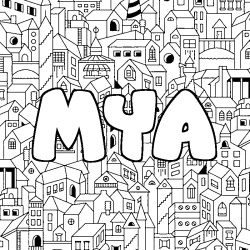 Coloring page first name MYA - City background