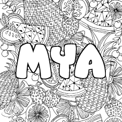 Coloring page first name MYA - Fruits mandala background