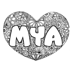Coloring page first name MYA - Heart mandala background