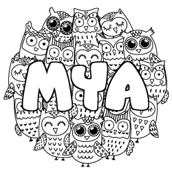 Coloring page first name MYA - Owls background