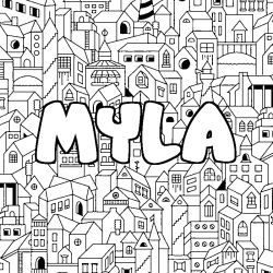 Coloring page first name MYLA - City background