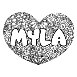 Coloring page first name MYLA - Heart mandala background