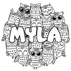 Coloring page first name MYLA - Owls background