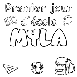 Coloring page first name MYLA - School First day background