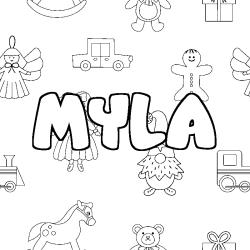 Coloring page first name MYLA - Toys background