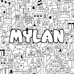 Coloring page first name MYLAN - City background