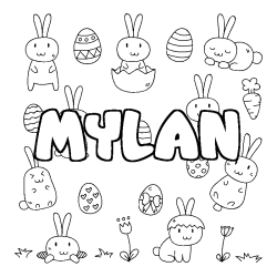 Coloring page first name MYLAN - Easter background