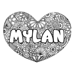 Coloring page first name MYLAN - Heart mandala background