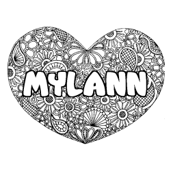 Coloring page first name MYLANN - Heart mandala background