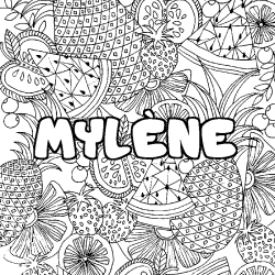 Coloring page first name MYLÈNE - Fruits mandala background