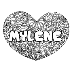 Coloring page first name MYLÈNE - Heart mandala background