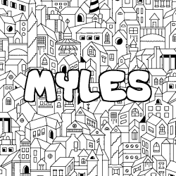 Coloring page first name MYLES - City background