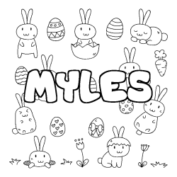 Coloring page first name MYLES - Easter background