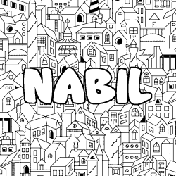 Coloring page first name NABIL - City background